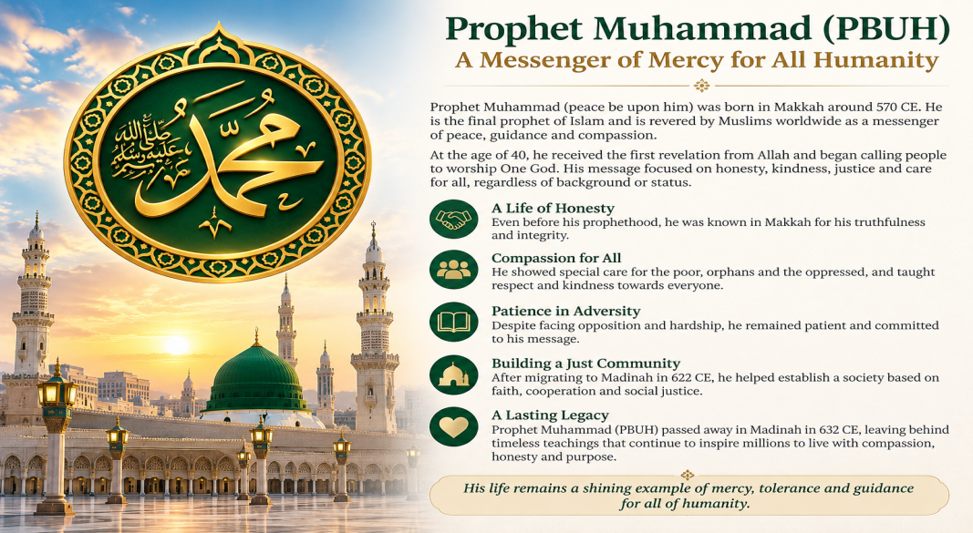 The life of Prophet Muhammad (PBUH) continues to inspire millions with timeless lessons of honesty, kindness, patience, mercy and justice