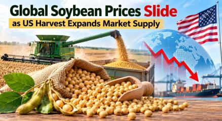 Global soybean prices fall as increased US harvest supplies pressure the international agricultural market.