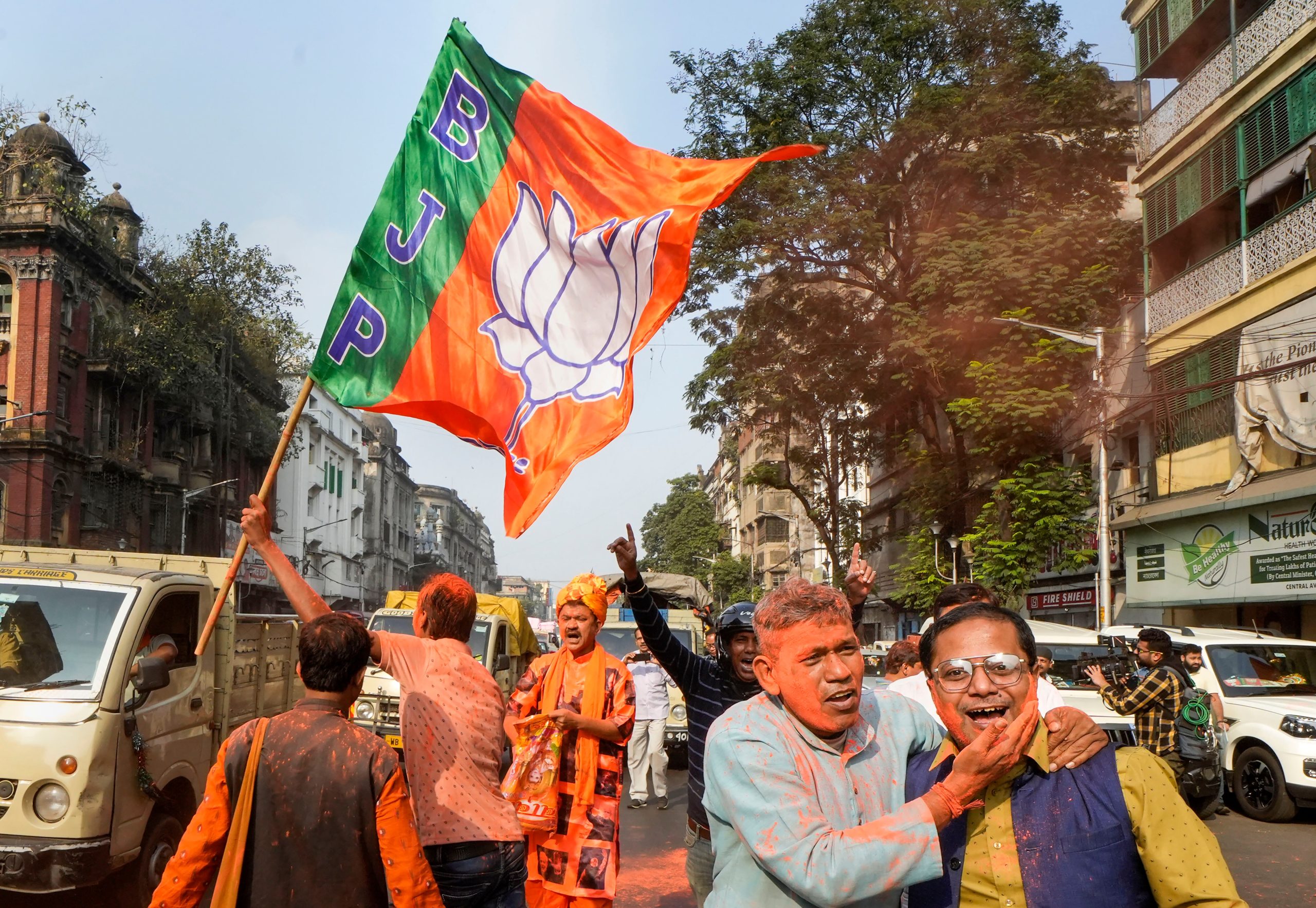 Khattar and BJP workers celebrate the party’s victory