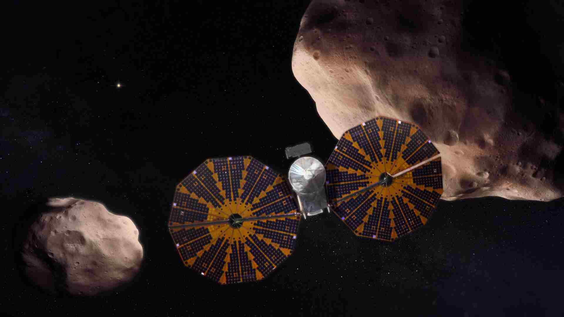 The NASA spacecraft Lucy passes over the first of ten asteroids on its lengthy trip to Jupiter.