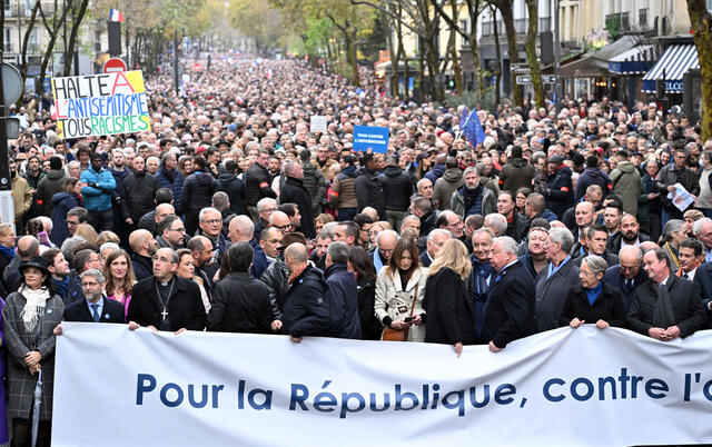 Over 180,000 protestors march against antisemitism in France.