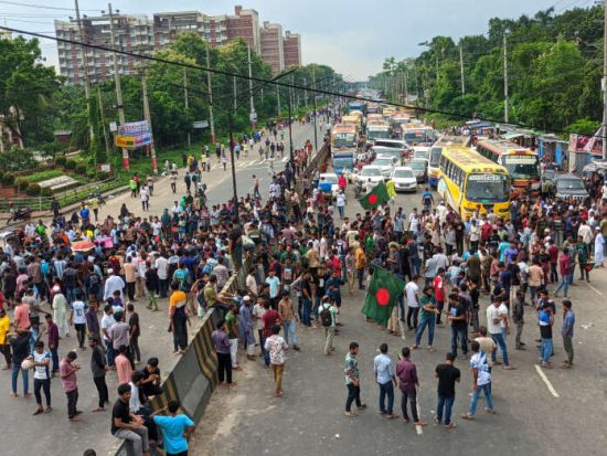 JU students block the Dhaka-Aricha highway to protest the killing of garment workers in Bangladesh